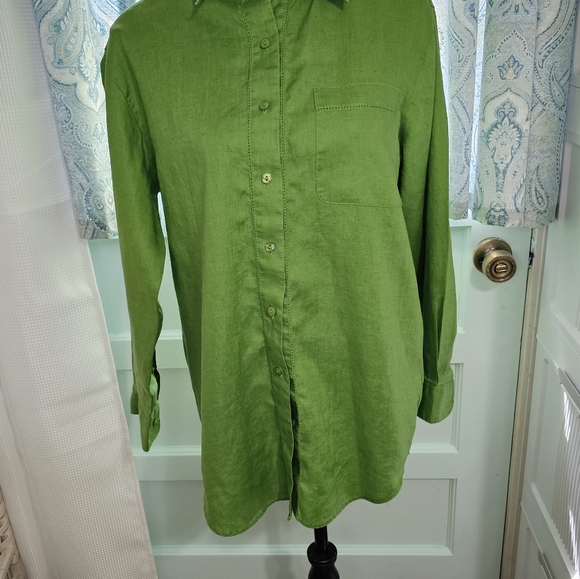 Westbound Kelly Green Linen Boyfriend Shirt - Picture 3 of 10